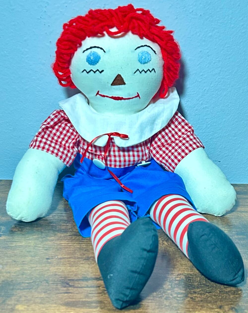Vintage 1960s Knickerbocker Raggedy Andy Doll 20” Plaid Shirt “I Love You”